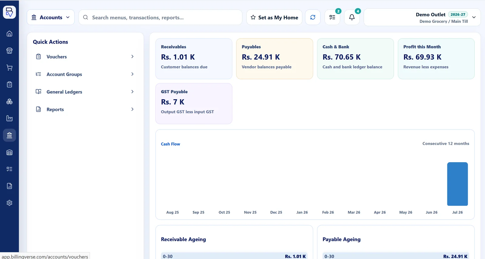 BillingVerse accounts dashboard