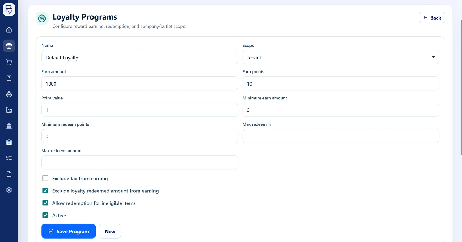 BillingVerse loyalty program configuration