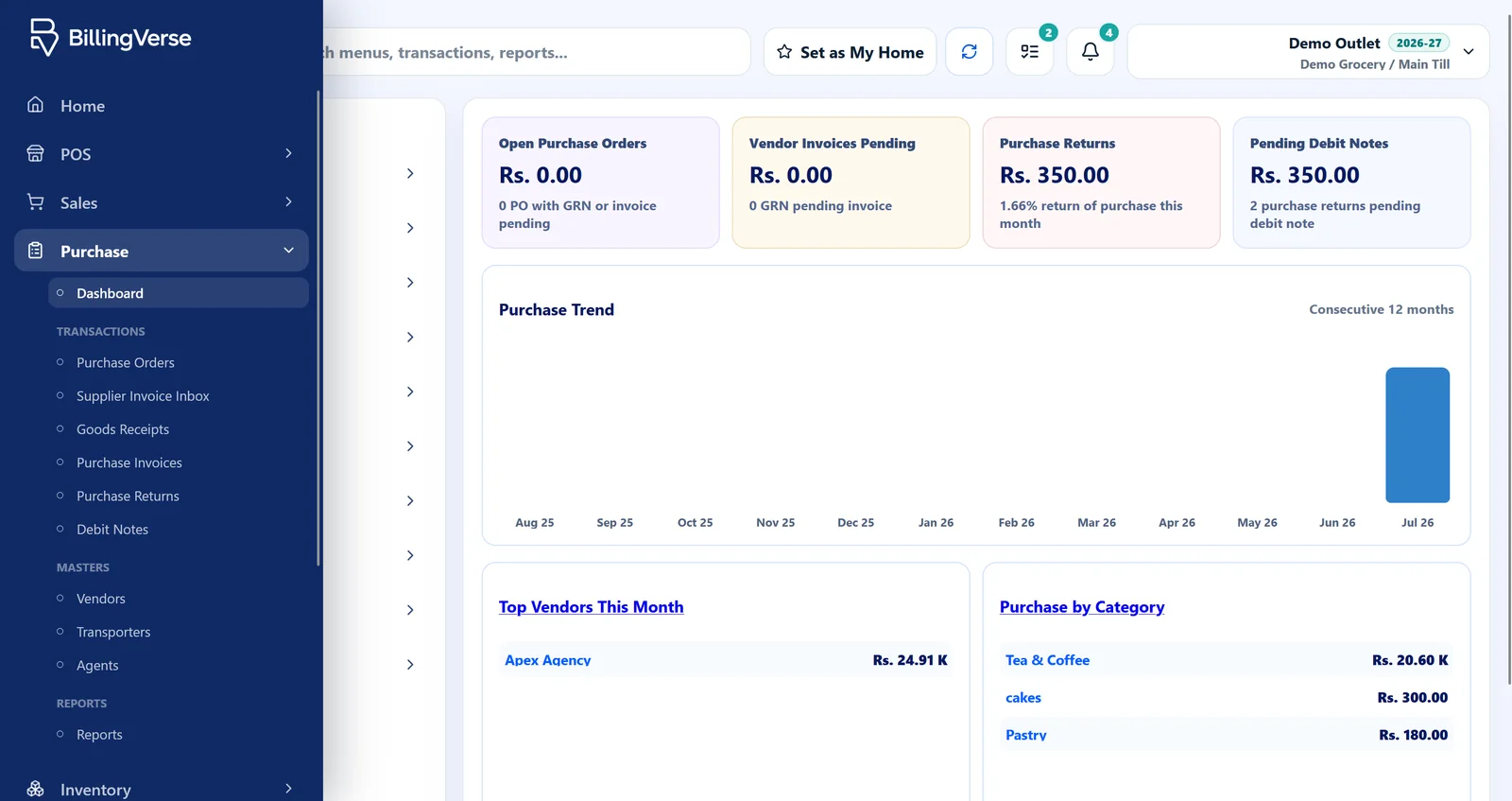 BillingVerse purchase dashboard