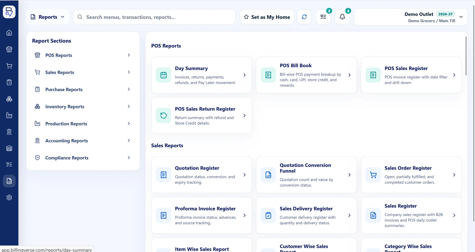 BillingVerse reports workspace